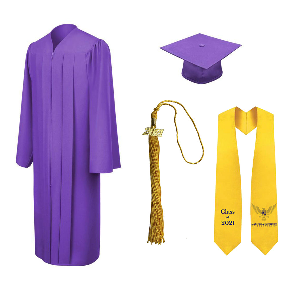 Matte Purple Graduation Cap, Gown, Tassel and Stole