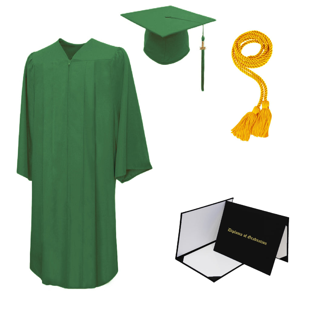 Matte Cap, Gown, Tassel, Honor Cord, Diploma Cover Package