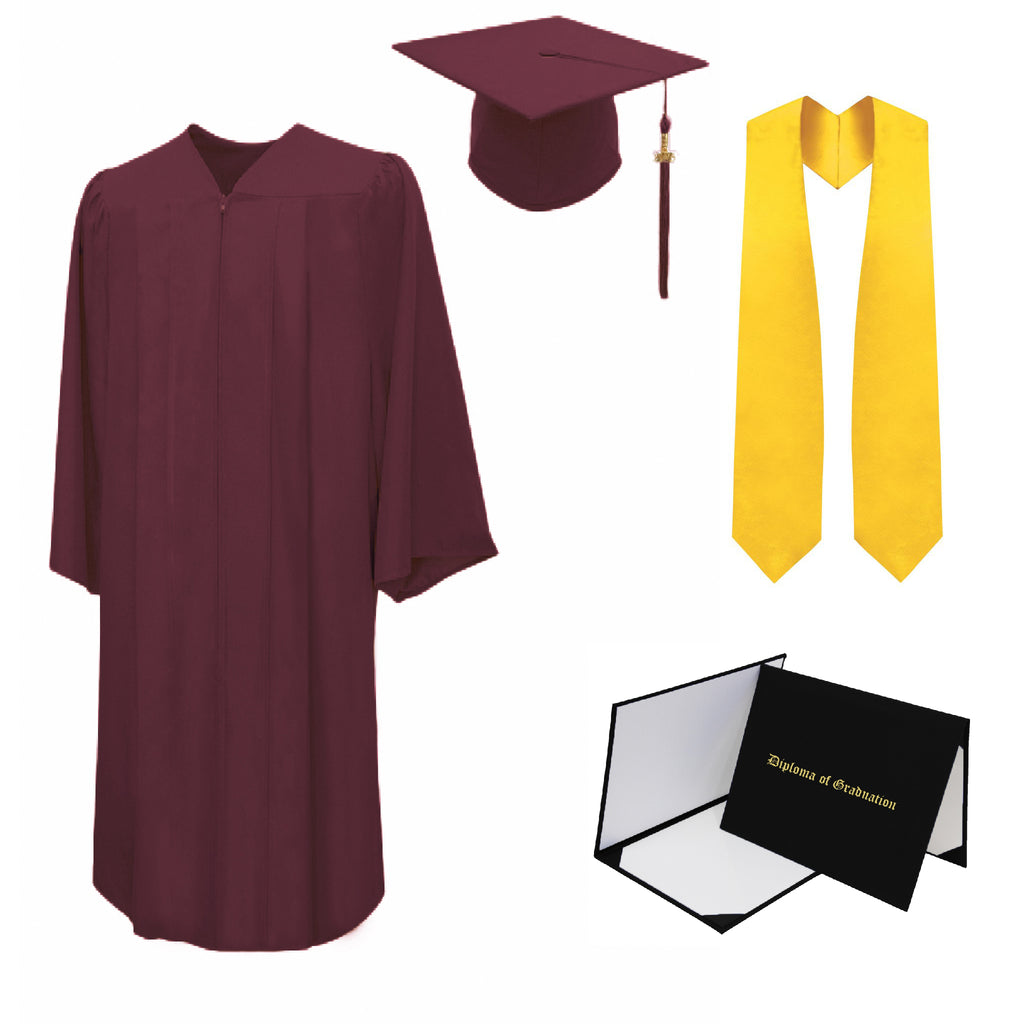 MyGradDay Unisex Graduation Gown & Cap Set - Matte Maroon, Includes Tassel With 2018 & 2019 Year Charms