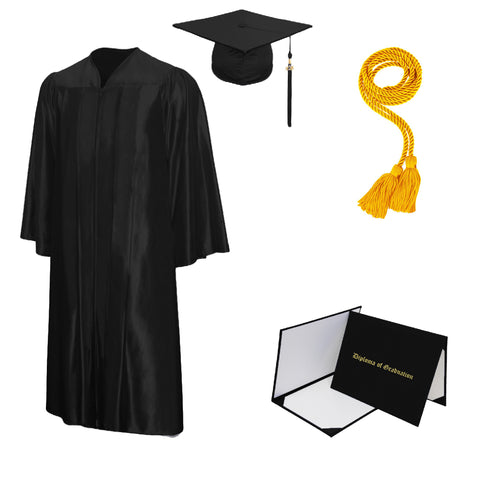 Shiny Cap, Gown, Tassel, Honor Cord, Diploma Cover Package